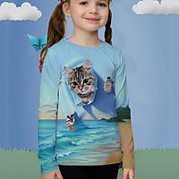 Kids Girls' T shirt Long Sleeve 3D Print Cat Animal Light Blue Children Tops Fall Active Regular Fit 4-12 Years Lightinthebox - thumbnail