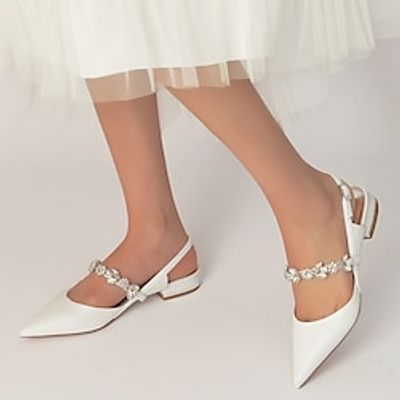 Women's Wedding Shoes Dress Shoes Wedding Party Daily Wedding Flats Bridal Shoes Bridesmaid Shoes Rhinestone Flat Heel Pointed Toe Elegant Fashion Luxurious Sparkling Glitter Ankle Strap White Silver Lightinthebox