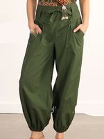 Solid Color Cotton And Linen Casual Pants - thumbnail