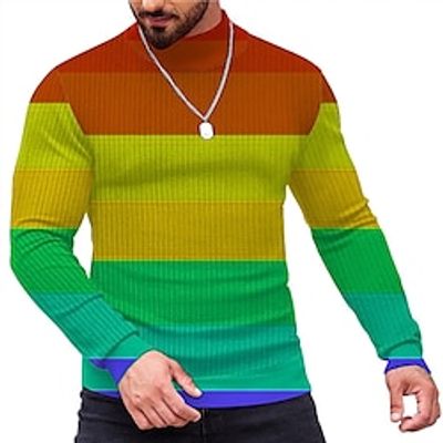 Rainbow Stripe LGBT Casual Men's Print Knitting Pullover Sweater Jumper Knitwear Outdoor Daily Vacation Long Sleeve Turtleneck Sweaters Red Fuchsia Green Fall Winter S M L Sweaters Lightinthebox