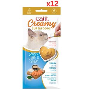 Catit Creamy Superfood Treats, Salmon Recipe With Quinoa & Spirulina, 12Pack