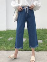 Elastic Waist Denim Blue Pants