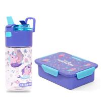 Eazy Kids Lunch Box And Tritan Water Bottle With Snack Box Mermaid - Purple 450ml