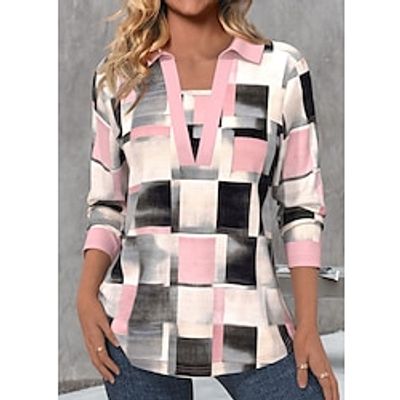 Women's T shirt Tee Polo Plaid Pink Blue Green Print Long Sleeve Daily Weekend Fashion Shirt Collar Regular Fit Spring Fall Lightinthebox Women's T shirt Tee Polo Plaid Pink Blue Green Print Long Sleeve Daily Weekend Fashion Shirt Collar Regular Fit Spring Fall Lightinthebox