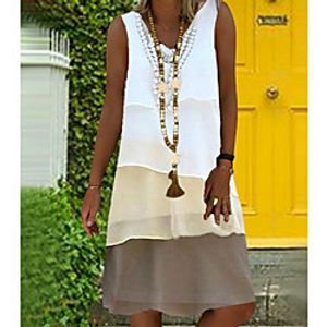 Women's Loose Knee Length Dress Gray Green Beige Sleeveless Print Color Block V Neck Loose S M L XL XXL 3XL 4XL 5XL miniinthebox