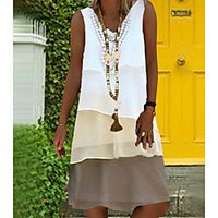 Women's Loose Knee Length Dress Gray Green Beige Sleeveless Print Color Block V Neck Loose S M L XL XXL 3XL 4XL 5XL miniinthebox - thumbnail