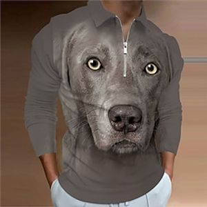 Men's Polo Shirt Golf Shirt Zip Polo Animal Dog Graphic Prints Turndown Yellow Gray Outdoor Street Long Sleeve Zipper Print Clothing Apparel Fashion Streetwear Designer Soft Lightinthebox