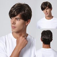Synthetic Wig kinky Straight Middle Part Layered Haircut Machine Made Wig 8 inch Brown Synthetic Hair Men's Cosplay Party Fashion Brown Christmas Party Wigs Lightinthebox - thumbnail