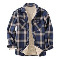 Men's Shirt Jacket Casual Jacket Shacket Outdoor Daily Wear Warm Fall Winter Plaid Fashion Streetwear Lapel Regular Brown Dark Blue Jacket Lightinthebox - thumbnail