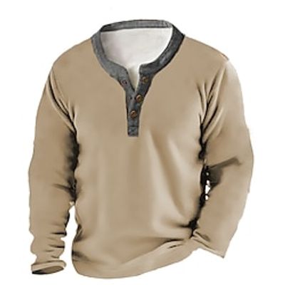 Men's Sweatshirt Brown Henley Plain Pocket Sports Outdoor Daily Holiday Streetwear Basic Casual Spring Fall Clothing Apparel Hoodies Sweatshirts miniinthebox