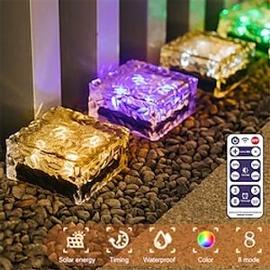 Solar LED Ice Cube Brick Light RGB Changing Remote Control Outdoor Waterproof Passage Staircase Step LED Fluorescent Light Garden Courtyard Landscape Light Lightinthebox