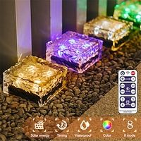 Solar LED Ice Cube Brick Light RGB Changing Remote Control Outdoor Waterproof Passage Staircase Step LED Fluorescent Light Garden Courtyard Landscape Light Lightinthebox - thumbnail