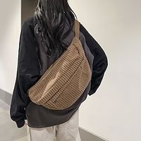 Women's Crossbody Bag Hobo Bag Corduroy Daily Zipper Large Capacity Foldable Lightweight Solid Color Black White Brown Lightinthebox
