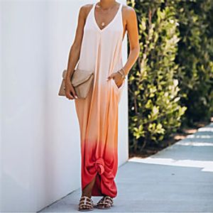 Women's Shift Dress Maxi long Dress Orange Sleeveless Tie Dye Backless Summer V Neck Casual 2021 S M L Lightinthebox