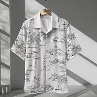 Architecture Coconut Fashion Hawaiian Designer Men's Summer Hawaiian Shirt Camp Collar Shirt Graphic Shirt Outdoor Street Casual Summer Spring Cuban Collar Short Sleeve White Blue Green S M L Shirt Lightinthebox