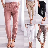 Women's Fashion Chinos Side Pockets Drawstring Ankle-Length Pants Daily Weekend Inelastic Solid Color Comfort Mid Waist Pink Black Khaki White Apricot S M L XL XXL Lightinthebox - thumbnail