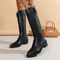 Women's Boots Cowboy Boots Block Heel Pointed Toe Classic Daily Walking Shoes PU Leather Zipper Fall Winter Solid Colored Black miniinthebox - thumbnail