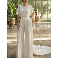 Wedding Dresses Two Piece Off Shoulder V Neck Regular Straps Chapel Train Chiffon Bridal Gowns With Pleats Ruched 2024 Lightinthebox