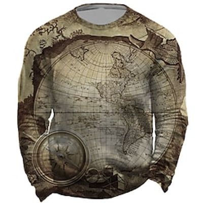 Men's Unisex Sweatshirt Pullover Map Graphic Prints Print Daily Sports Holiday 3D Print Streetwear Designer Hoodies Sweatshirts  Long Sleeve Brown miniinthebox