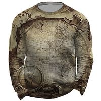 Men's Unisex Sweatshirt Pullover Map Graphic Prints Print Daily Sports Holiday 3D Print Streetwear Designer Hoodies Sweatshirts  Long Sleeve Brown miniinthebox - thumbnail