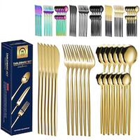 Portuguese Stainless Steel Tableware Titanium Plated Gold Gift Box Steak Knife Fork Spoon 24 Piece Set Lightinthebox