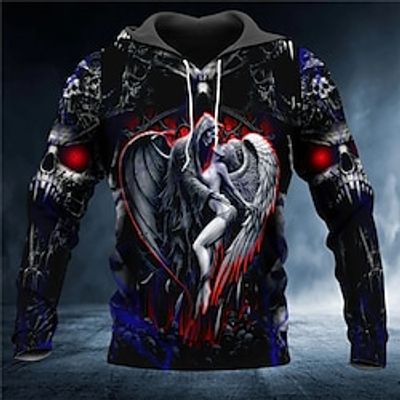 Men's Pullover Hoodie Sweatshirt Black Hooded Skull Graphic Prints Print Daily Sports 3D Print Basic Streetwear Designer Spring   Fall Clothing Apparel Hoodies Sweatshirts  Lightinthebox