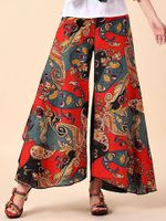 Folk Style Printed Patchwork Trumpet Pants