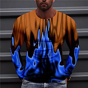 Men's Unisex Tee T shirt Shirt 3D Print Graphic Prints Flame Print Long Sleeve Daily Tops Casual Designer Big and Tall Blue miniinthebox