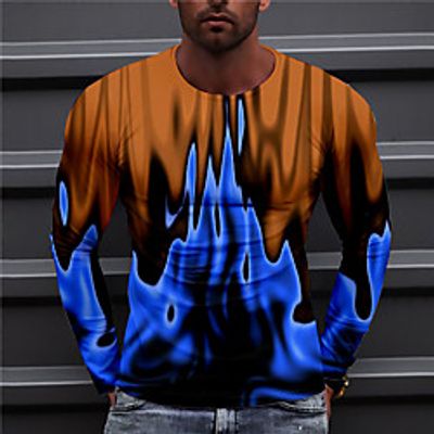Men's Unisex Tee T shirt Shirt 3D Print Graphic Prints Flame Print Long Sleeve Daily Tops Casual Designer Big and Tall Blue miniinthebox