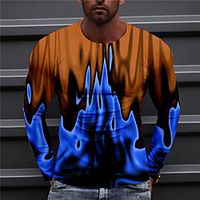 Men's Unisex Tee T shirt Shirt 3D Print Graphic Prints Flame Print Long Sleeve Daily Tops Casual Designer Big and Tall Blue miniinthebox - thumbnail