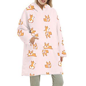 Women's Home Polyester Hooded Loungewear Long Sleeve Print Winter Animal One-Size Black Lightinthebox