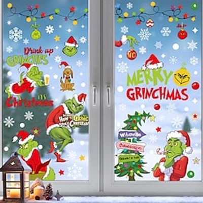 9 Pack Christmas Decorations Window Stickers, Party Supplies, Snowman Window Stickers, Merry Christmas Window Film, Xmas Glass Decor Living Room Home Decor miniinthebox