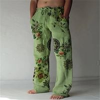 Men's Casual Fashion Straight Trousers 3D Print Elastic Drawstring Design Front Pocket Pants Casual Daily Graphic Prints Flower  Floral Comfort Soft Mid Waist Green White S M L XL XXL  Beach Lightinthebox - thumbnail