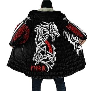 Dragon Skeleton Vintage Abstract Men's Coat Sports  Outdoor Daily Wear Going out Fall  Winter Hoodie Long Sleeve Black S M L Fleece Air Layer Fabric Jacket Lightinthebox