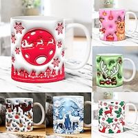 3D Santa Mug, Christmas Mug, 3D Santa Christmas Mug Wrap Cute Mug Wrap Sublimation Design 3D Santa Claus 11oz Coffee Cup Template 3D Christmas Mug Xmas Gift Lightinthebox - thumbnail