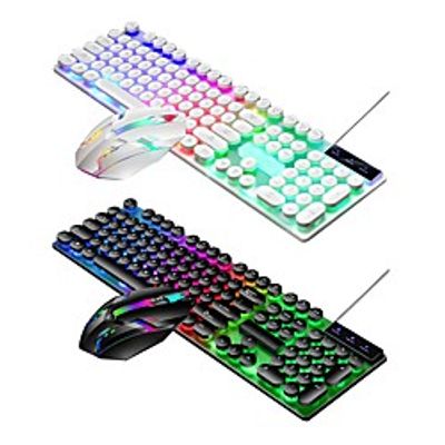steampunk gaming mechanical keyboard metal panel round retro keycap backlit Lightinthebox