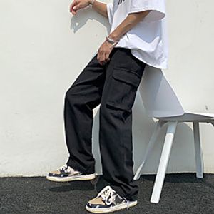Men's Casual  Sporty Streetwear Comfort Outdoor Casual Daily Pants Tactical Cargo Trousers Pants Solid Color Full Length Drawstring Pocket White Black Lightinthebox