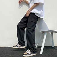 Men's Casual  Sporty Streetwear Comfort Outdoor Casual Daily Pants Tactical Cargo Trousers Pants Solid Color Full Length Drawstring Pocket White Black Lightinthebox - thumbnail