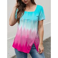 Women's T shirt Tee Daily Gradient Print Short Sleeve Fashion Square Neck Summer Lightinthebox