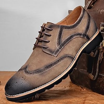 Men's Oxfords Derby Shoes Retro Brogue Walking Casual Daily Leather Comfortable Booties  Ankle Boots Loafer Black Brown khaki Spring Fall Lightinthebox