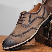 Men's Oxfords Derby Shoes Retro Brogue Walking Casual Daily Leather Comfortable Booties  Ankle Boots Loafer Black Brown khaki Spring Fall Lightinthebox - thumbnail