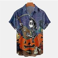Men's Shirt Skull Letter Turndown Blue Short Sleeves 3D Print Outdoor Halloween Button-Down Print Tops Fashion Designer Casual Breathable / Summer / Spring / Summer miniinthebox - thumbnail