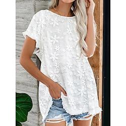 Shirt Blouse Women's White Plain Lace Street Daily Fashion Modern Round Neck Regular Fit S Lightinthebox