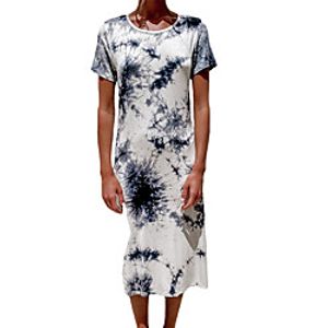 Women's T Shirt Dress Tee Dress Midi Dress White Short Sleeve Tie Dye Split Print Spring Summer Round Neck Casual 2021 S M L XL Lightinthebox