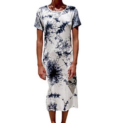 Women's T Shirt Dress Tee Dress Midi Dress White Short Sleeve Tie Dye Split Print Spring Summer Round Neck Casual 2021 S M L XL Lightinthebox