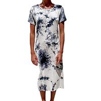 Women's T Shirt Dress Tee Dress Midi Dress White Short Sleeve Tie Dye Split Print Spring Summer Round Neck Casual 2021 S M L XL Lightinthebox - thumbnail