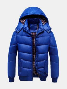 Winter Outdoor Thicken Warm Coat Rib Cuff Solid Color Detachable Hood Jacket for Men
