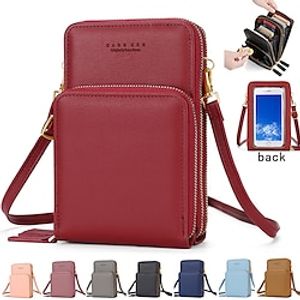 Women's Crossbody Bag Wallet Mobile Phone Bag PU Leather Daily Holiday Zipper Touchscreen Large Capacity Lightweight Solid Color Wine Black Pink miniinthebox