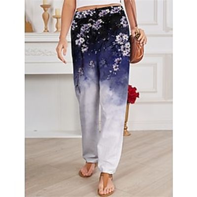 Women's Chinos Pants Trousers Long Faux Linen Pocket Active Fashion Street Daily Wear Blue Green S M Spring Lightinthebox