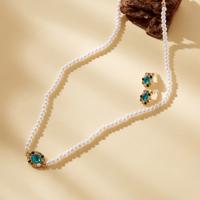 Pearl Necklace with Stone Studded Pendant and Earrings